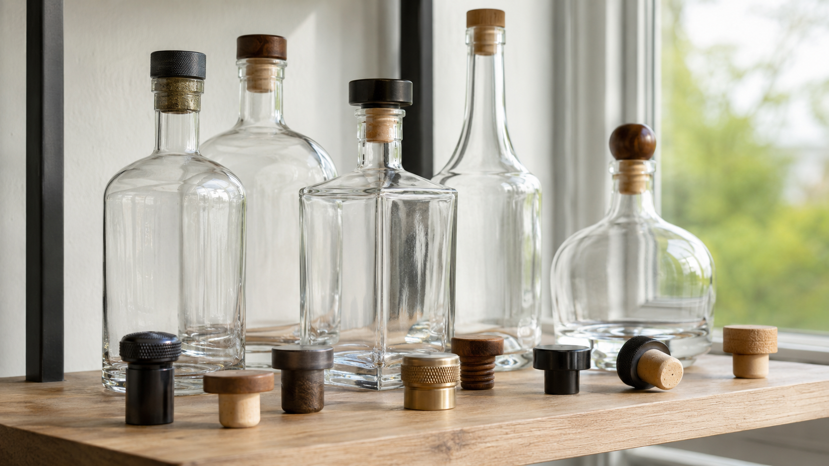 Various glass bottles with stoppers